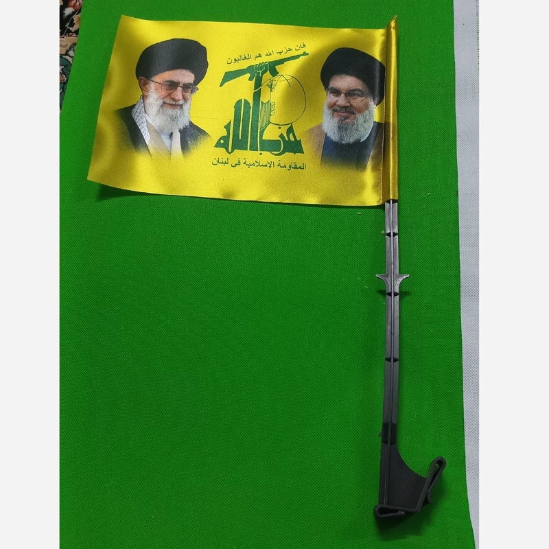 پرچم حزب الله ماشینی 10 عدد با تصویر نصرالله و رهبر شهید آیت الله خامنه ای