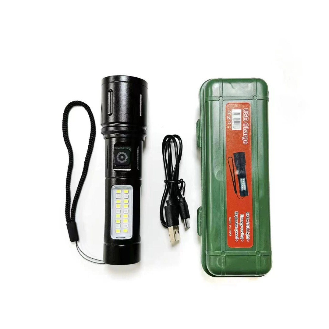 چراغ قوه پلیسی زوم دار با چراغ بغل LED سفید+قرمز